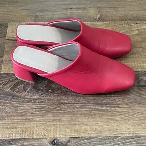 Red Slip-On Block Heel Mules